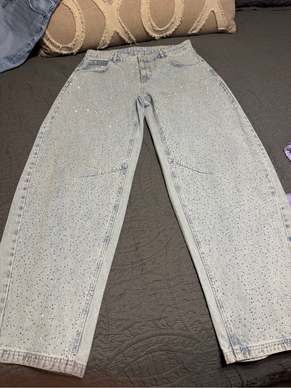 Unlike Human Women's Light Blue Baggy Jeans with Rhinestone Detail
